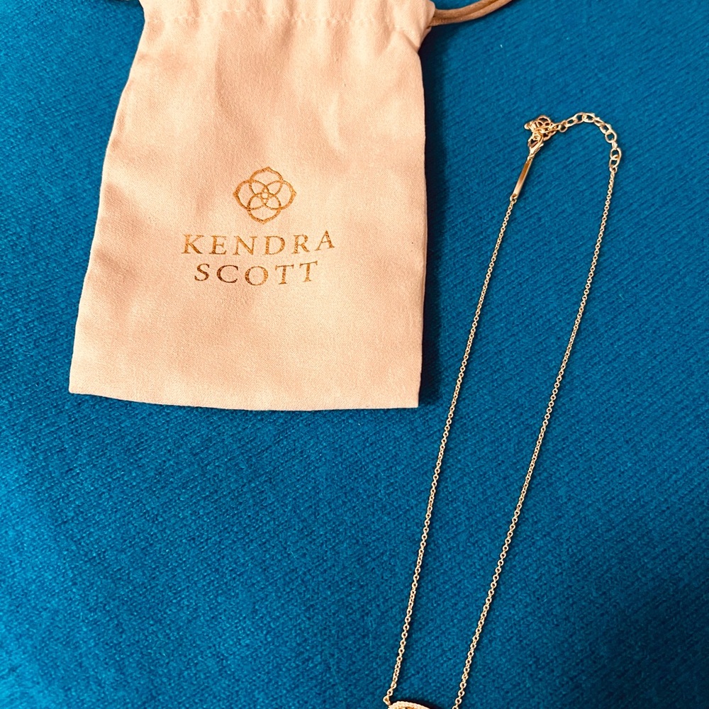 Kendra Scott Rose Quartz, Pavé Diamond & Gold Pendant Necklace